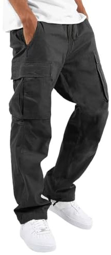 Digralne Cargo Herr Arbetsbyxor Herr Multifickor Bomull Casual Byxor Utomhus Byxor Ranger Dragsko Elastisk Midja, Svart, XL