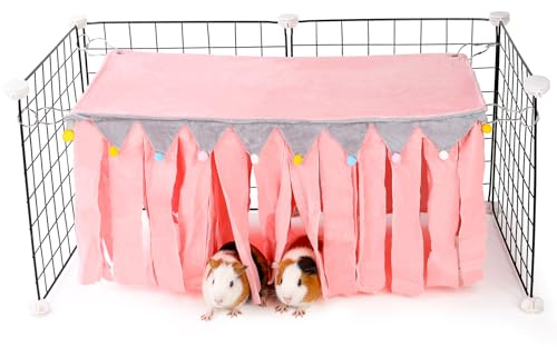 ONEJU Meerschweinchenversteck - Meerschweinchen-Eckversteck Vierseitige Fransen, rechteckige Oberseite und waschbare Häute, geeignete Häute für Meerschweinchen und Kaninchen, keine Metallzäune, Rosa