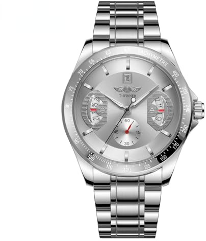 DAXIAOYU 2024 Moonphase Herrenuhren Top-Marke Luxus Edelstahl Streifen Mechanische Automatikuhren für Herren, Silber-Weiß, Luxuriös