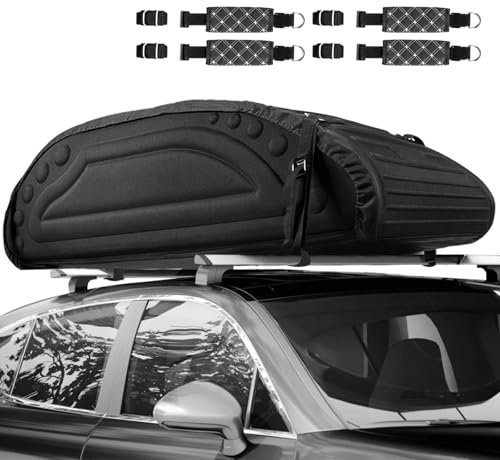 COSTWAY 14 Cubic Feet/400L Car Roof Bag, Waterproof Foldable Roofing Cargo Carrier with 4 Reinforced Straps, Anti-Slip Bottom & Storage Bag, Soft-Shell Rooftop Luggage Storage Box for All Cars