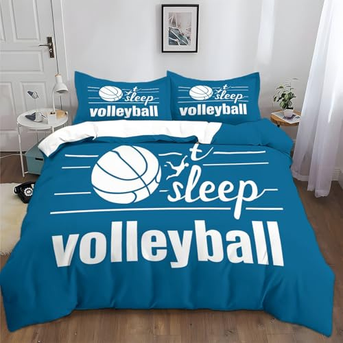 Housse de Couette en Microfibre Icône De Volley-Ball Logo Bleu Parure de Lit Imprimé 2 Personne 200x200 cm, Literie Sets de Housses de Couettes avec Fermeture Éclair et 2 Taies d'oreiller 65x65 cm