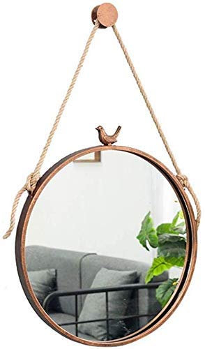 Schminkspiegel zum Aufhängen an der Wand, Retro-Schminkspiegel, rund, mit Rahmen aus Hanfseil, Metall und Eisen (Größe: 70 cm (27,6 Zoll)) (Größe: 50 cm (19,7 Zoll)) (Größe: 60 cm (23,6 Zoll))