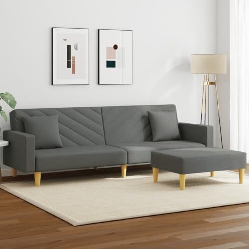 Willood Schlafsofa 2-Sitzer mit Kissen und Fußhocker Dunkelgrau Stoff Loungesofa Lounge Sitzmöbel Wohnzimmer Sofas3216259