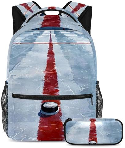 Verbessern Sie Ihre Schulutensilien mit dem vielseitigen 2-teiligen Schultaschen-Set Rucksack, weißes Eishockey-Stadion, Weißes Eishockey-Stadion, Größe L