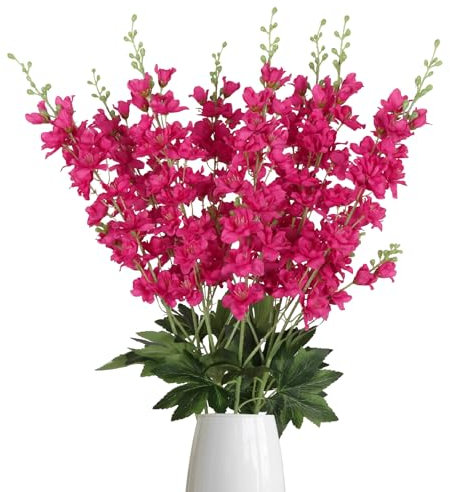 Künstliche Rittersporn, 84 cm, Rosenrot, Seidenblumen, Kunstrittersporn mit langem Stiel, Hyazinthe, künstliche Blumen für hohe Vasen, Zuhause, Hochzeit, Tischdekoration (Rosenrot)