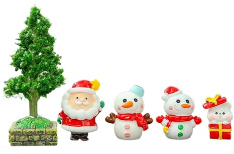 Generisch Figure natalizie in miniatura, statuetta natalizia in resina, 5 statuette natalizie in resina | decorazioni natalizie per il capodanno invernale, da giardino delle fate