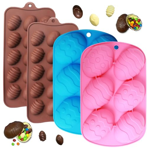 4 PCS Easter Silicone Molds, Easter Egg Mold for Candy, Chocolate, Gummy, Cupcake Decor Silicone Molds for Easter Party Cake Decorations