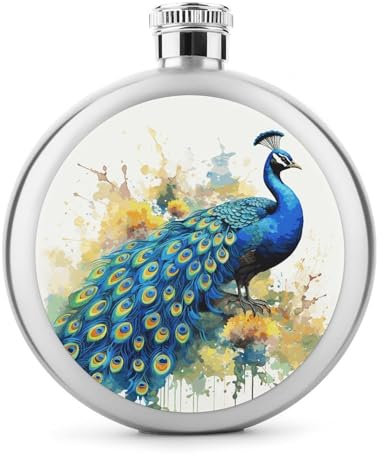 5 oz Whisky Flasche Pfau Aquarell Malerei Gedruckt Edelstahl Kolben Hüftkolben Auslaufsicher Getränk Kantine Getränk Flaschen für Reise Geschenke Hochzeit Bachelorette Party