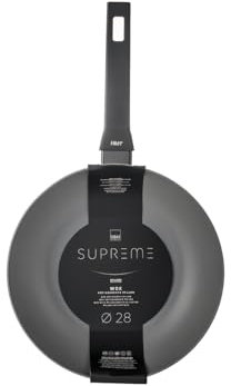 H&H, wok, in alluminio, antiaderente, linea Supreme, adatto a tutti i piani cottura, lavabile in lavastoviglie, diametro 28 cm