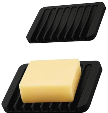 2Stück Seifenschale Schwarz Seifenschale Silikon,Ablauf Seifenhalter Soap Holder Seifenablage Waschbecken,Soap Dish Seifenschalen Seifendose Klein Dusche für Bad,Dusche,Küche,Seife,Schwamm,Waschbecken
