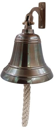 Solid Brass Wall Mounted Ship Hanging Antique Brass Bell for Reception, School, Outdoor, Indoor, Dinner & Chruch - 6 Inch by The Metal Magician