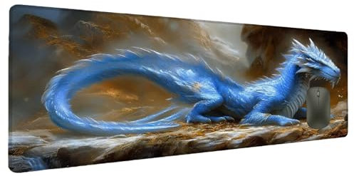 Mauspad XXL 900x400mm Cool Mousepad Groß Schreibtischunterlage Drachen, Gaming Mauspad Gadgets Schreibtisch Zubehör, Wasserdicht Mouse Pad rutschfeste Vernähte Kanten Verbessert Geschwindigkeit A-7