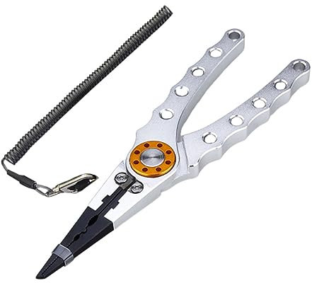 POPETPOP Alliage D’Aluminium Pince de Pêche avec Dragonne pour Leurres, Multifonction, Coupe-Ligne et Extracteur D’hameçons, Poignées Antidérapantes
