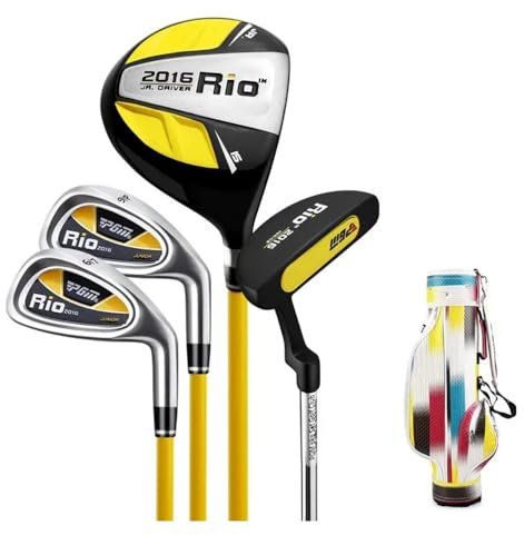 Golfklubbor set, pojkar flickor nybörjare golf komplett set med träputter järn och väska, barn golf träning sport och utomhus (gul, 9-12 år)