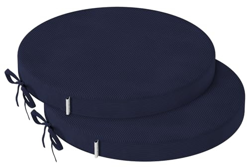 PRIMEPATIO Round Seat Cushions for Dining Chairs Set of 2, 5cm thick Bistro Chair Pads with Ties for Kitchen Garden Bar Hight Stool, Slip Resistant Indoor Outdoor Seat Cushion, 40x40cm, Navy