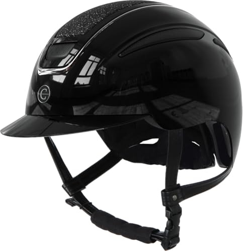 Covalliero Casco da equitazione Elite, da donna, ventilazione ottimale, cinturino in similpelle, fodera interna estraibile, guscio rigido ABS, nero laccato, L/59-61 cm