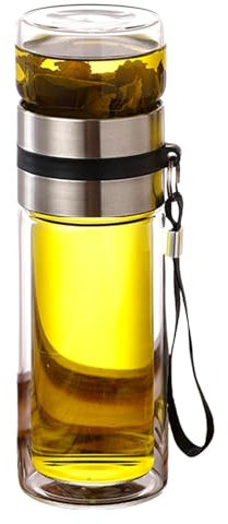 gifyym Bottiglia di tè in vetro a doppia parete – Bottiglia di tè con filtro – Vitalitea Borraccia in vetro | Acqua/doppia acqua per sport di insediamento Coppa portatile