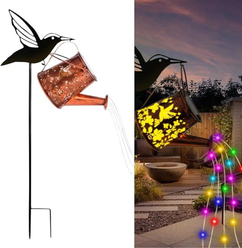 Watering Can Solar Light | Hummingbird Watering Can Lantern | Waterproof Solar Powered Lights for Garden Yard Patio Porch Lawn Landscaping