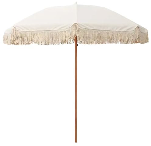 DLAZUM Ombrellone da Spiaggia da 200 cm/6,5 Piedi con Frange, ombrellone da Patio Boho UPF 50+ con Borsa per Il Trasporto, palo in Legno, ombrellone da Giardino per Prato, Bordo,Beige