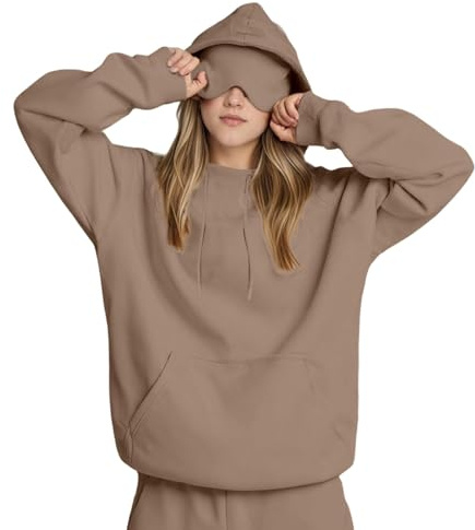 Damhuvtröja huvtröja med integrerad ögonmask bekvämt mode flygplan huva med huva enfärgad travel sweatshirt pullover vinter varm komfort resa flygplansläge huvtröja män, 02 kaffe, XXL