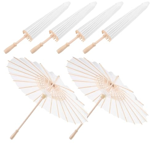 DECHOUS 6Pcs White Paper Umbrellas: 23.6 Inch Oiled Paper Umbrellas Parasols Chinese Japanese Style DIY Painting Parasols Crafts for Wedding Party, Home Decor