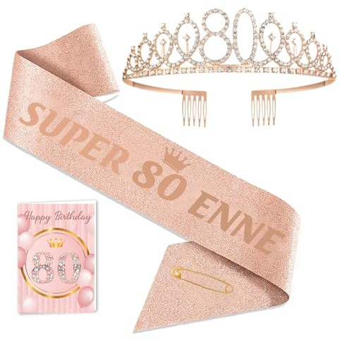 Toctax Fascia Corona Compleanno Personalizzata con Biglietto, Regali Gadget per 80 Anni, Idee Regalo e Decorazione per Donna