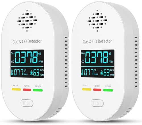 Kohlenmonoxid-Melder mit Stecker, 4-in-1 CO-Melder Gas Melder mit Temperatur- & Luftfeuchtigkeitssensor, mit akustischem Alarm für CO – geeignet für Haus & Wohnmobil (2, Weiß)