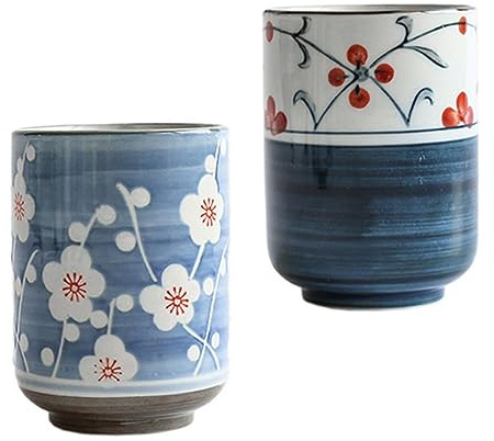 MUELODSIC 2Pcs Japanese Ceramic Tea Cups with Decorative Patterns for Brewing Flower and Green Tea Smooth Finish Water Cups for Office and Home Enjoyment