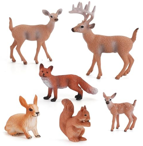 Gazocua Waldtiere Figuren, 6X Realistische Dschungeltier Spielzeug Set Mit Hirsch, Kaninchen, Fuchs, Biber, Eichhörnchen, Ziege - Sichere Materialien | PVC Mini Tiermodell, Lernspielzeug Für Kinder