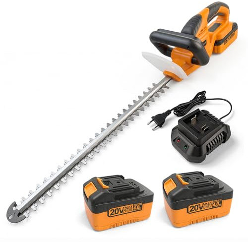 TOOLMAK Tagliasiepi senza fili 20V, Lama 53 cm, Taglio 50 cm, Batteria al litio 4,0 Ah, Motore ad alta efficienza, Design ergonomico per Giardinaggio (2 Batterie)