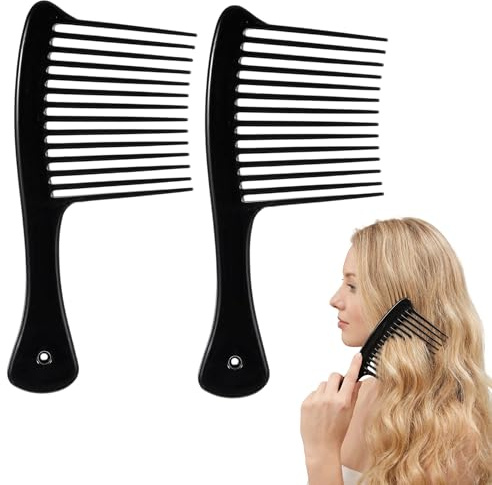 2Pcs Afro Hair Combs,Wide Tooth Detangling Rake Comb for Thick Long Wet & Dry Hair, Plastic Hair Comb for Women Men