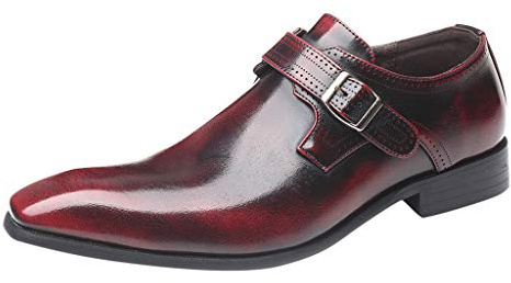 Läderskor herr svart Oxford, kostymskor män sportiga utomhus affärsskor elegant klänning skor spännrem lackskor vintage läder halvskor enfärgade fritidsskor, vin, 39 EU
