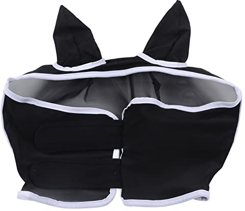 Pwshymi Hästflugmask Bekväm Ventilerande Finmaskig Design för Hästar Ansiktsskydd Hästtillbehör med öron (Svart)