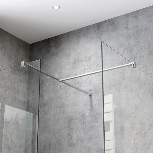 WITEN&NOCK Paroi de douche Walk-In - Barre de stabilisation en forme de T - Connecteur d'angle en acier inoxydable - Pour verre de 6 à 8 mm - Chromé