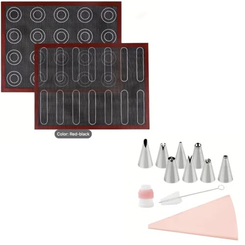 Premium Perforated Silicone Baking Mat with 11-Piece Stainless Steel Piping Tips Set – Non-Stick Macaron & Cookie Baking Mat, Reusable Oven Liner for Pastry, Bread & Cake Decorating