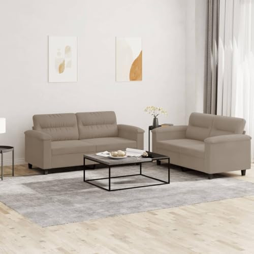 WDGJJFECNMUEHI 2-TLG. Sofagarnitur mit Kissen, Taupe Mikrofaser Sofa Set, 2-Sitzer Wohnzimmer Couchgarnitur, Bequemes Polstermöbel mit Kissen für Wohnbereich