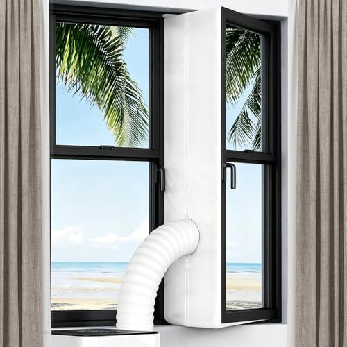 Jonuin Air Conditioner Window Seal, 400 cm x 40 cm Portable Universal Window Seal Kit for Mobile Air Conditioner Unit and Tumble Dryer, Hot Air Stop Air Exchange Guards with Zip and Adhesive Fastener