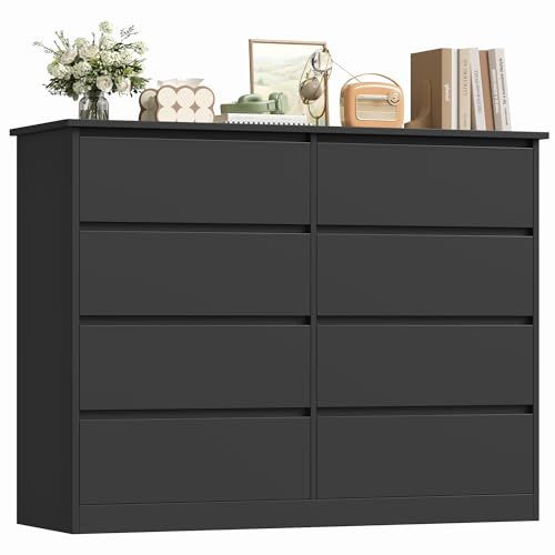 FOREHILL Chest of Drawers Bedroom with 8 Drawers Black Storage Cabinet