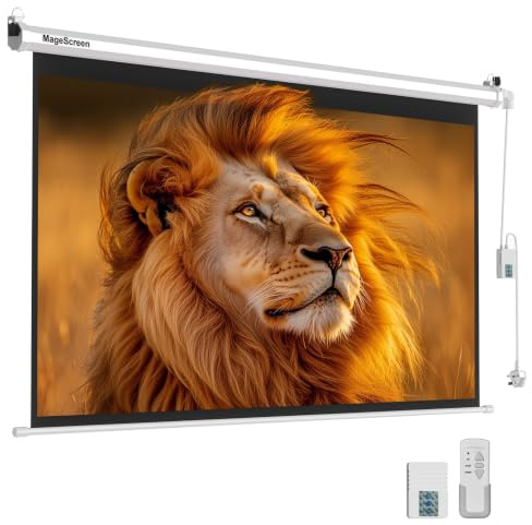 MageScreen 120 16:9 Motorized Projector Screen with Dual-Side Power Inlet | Electric Automatic Pull Down Projector Screen with remote, Wall & Ceiling Mount 4K HD 3D Movie Screen for Indoor Home