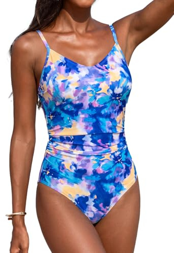 CUPSHE Trajes de baño de una pieza para mujer, con cuello en V, control de abdomen, tirantes ajustables, anillo en O