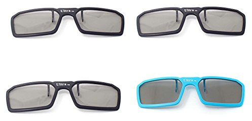 Ultra 3 Black 1 Blue Pairs 3D Clip On Glasses Passive 3D Glasses Men Women Compatible with RealD Cinemas 3D Glasses for TV Movie Glasses For Prescription Glass Wearers Circular Polorised Cinema 3D