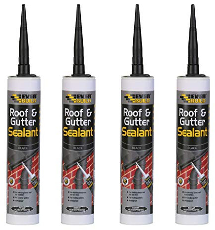 Everbuild 4 X Roof & Gutter Sealant Black 310ml EVBROOFBL