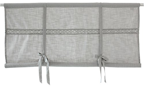 Unbekannt Scheibengardine Raff Gardine Raffrollo Vorhang Landhaus 140 x 120 cm (BxH) Bestickt mit Spitze grau Baumwolle Landhaus Shabby French Vintage Nostalgie