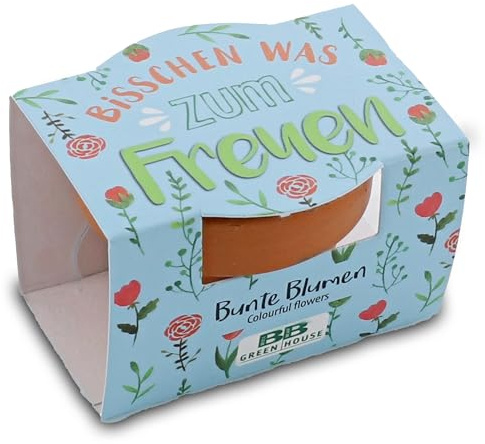 Bull & Bear Mini-Pflanzset `Bisschen was zum Freuen´, Blumensamen im Topf 4,5cm, Bunte Blumen als Anzuchtset mit Pflegeanleitung