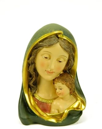 Figura Decorativa Religiosa de Resina Busto Virgen con Niño. Adornos y Esculturas. Regalos Originales. Decoración Hogar. 11 x 9 x 15 cm.
