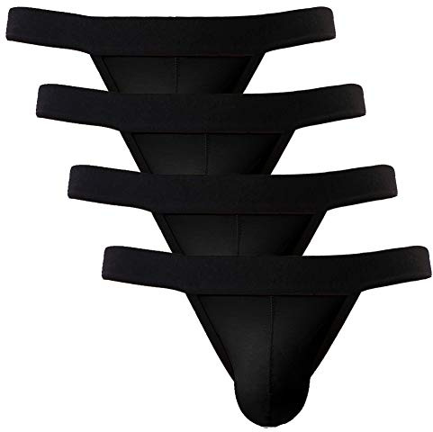 Summer Code Mens Cotton Briefs Sexy Bikini Ultra Soft Breathable Underwear, 4-pack Black, L