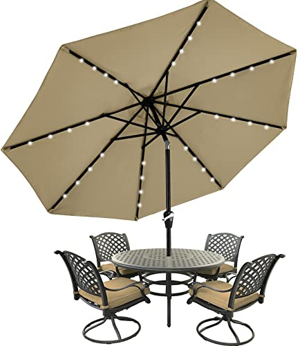 MasterCanopy Patio Umbrella with 32 Solar LED Lights -8 Ribs(2.7M,Khaki)