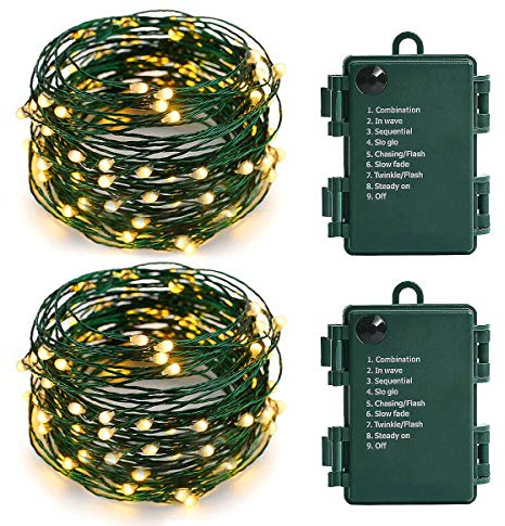 Battery Operated Starry Lights - 18FT 50 Micro LEDs, Warm White (2 Pack) for Christmas Tree, Wreath, DIY, Wedding