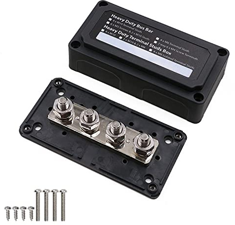T Tocas 12V Sammelschiene Stromverteilerblock 300A Busbar mit 4 x M10 Post Klemmleisten, Heavy Duty M10 Batterie Sammelschienen 12 Volt 24V -48V DC Bus Bar Box 300 Amp, Schwarz