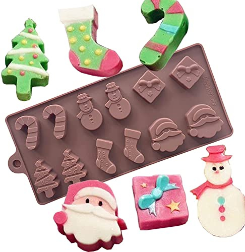 JasCherry Stampi in Silicone per Natale, Stampo per Dolci e Cioccolato, Stampi per Cottura a Motivi Speciale Natalizio, con Babbo Natale, Albero di Natale, Calzini, Campane, Pupazzi di Neve